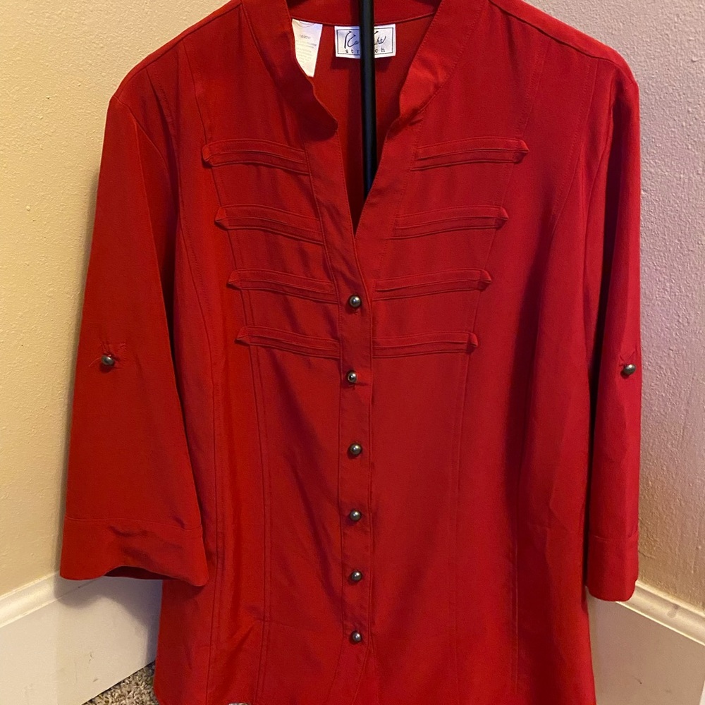 Elegant Red Button-Down Blouse